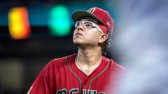 Miami (United States), 17/03/2023.- Mexico pitcher Julio Urías (7) in gestures during the 2023 World Baseball Classic quarter finals match between Mexico and Puerto Rico at loanDepot park baseball stadium in Miami, Florida, USA, 17 March 2023. (Estados Unidos) EFE/EPA/CRISTOBAL HERRERA-ULASHKEVICH
