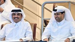 Tamim Bin Hamad Al Thani, emir de Qatar y dueño del PSG, junto con el presidente del PSG Nasser Al Khelaïfi.