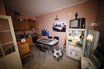 The kitchen, with the original table, in Diego Armando Maradona's first house in La Paternal, Buenos Aires.