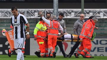 Juventus defender from Italy Andrea Barzagli leaves the pitch on a stretcher after an injury