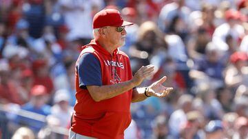 PHILADELPHIA, PENNSYLVANIA - JUNE 05: Joe Maddon #70 of the Los Angeles Angels reacts during the fifth inning against the Philadelphia Phillies at Citizens Bank Park on June 05, 2022 in Philadelphia, Pennsylvania.   Tim Nwachukwu/Getty Images/AFP
== FOR NEWSPAPERS, INTERNET, TELCOS & TELEVISION USE ONLY ==