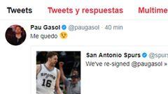 Gasol oficializa su renovación en los Spurs: "Me quedo"