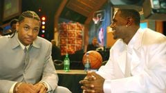 NEW YORK - JUNE 26:  (R-L) LeBron James and Carmelo Anthony gets some laughs prior to the 2003 NBA Draft at the Paramount Theatre at Madison Square Garden on June 26, 2003 in New York, New York.  NOTE TO USER: User expressly acknowledges and agrees that, 