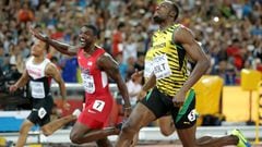 Jamaica&#039;s Usain Bolt, right, wins the gold medal in the men&#039;s 100m ahead of United States&#039; Justin Gatlin, left, at the World Athletics Championships at the Bird&#039;s Nest stadium in Beijing, Sunday, Aug. 23, 2015. (AP Photo/Lee Jin-man) 