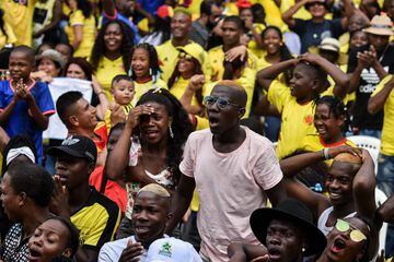 Colombia fans of react during the World Cup match between Colombia and England in Yerry Mina's hometown Guachene, Colombia, on 3 July 2018.