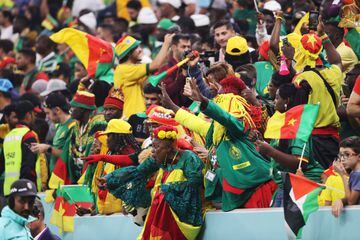 Fans of Cameroon celebrate the 1-0 