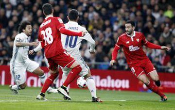 James vuelve con su magia y marca doblete en el duelo del Real Madrid contra el Sevilla, partido de ida de los octavos de final de la Copa del Rey.