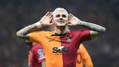 ISTANBUL, TURKEY - NOVEMBER 05: Mauro Icardi of Galatasaray celebrates after scoring his team's first goal  during the Super Lig match between Galatasaray and Besiktas at NEF Stadium on November 5, 2022 in Istanbul, Turkey. (Photo by Seskim Photo/MB Media/Getty Images)