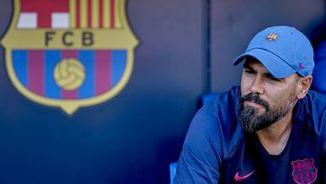 BARCELONA, SPAIN - OCTOBER 02: Victor Valdes Arribas, head coach  of FC Barcelona looks on prior to the UEFA Youth League group F match between FC Barcelona and Inter at Estadi Johan Cruyff on October 02, 2019 in Barcelona, Spain. (Photo by Quality Sport 