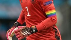 Germany's Manuel Neuer wears a rainbow-colored captain's armband