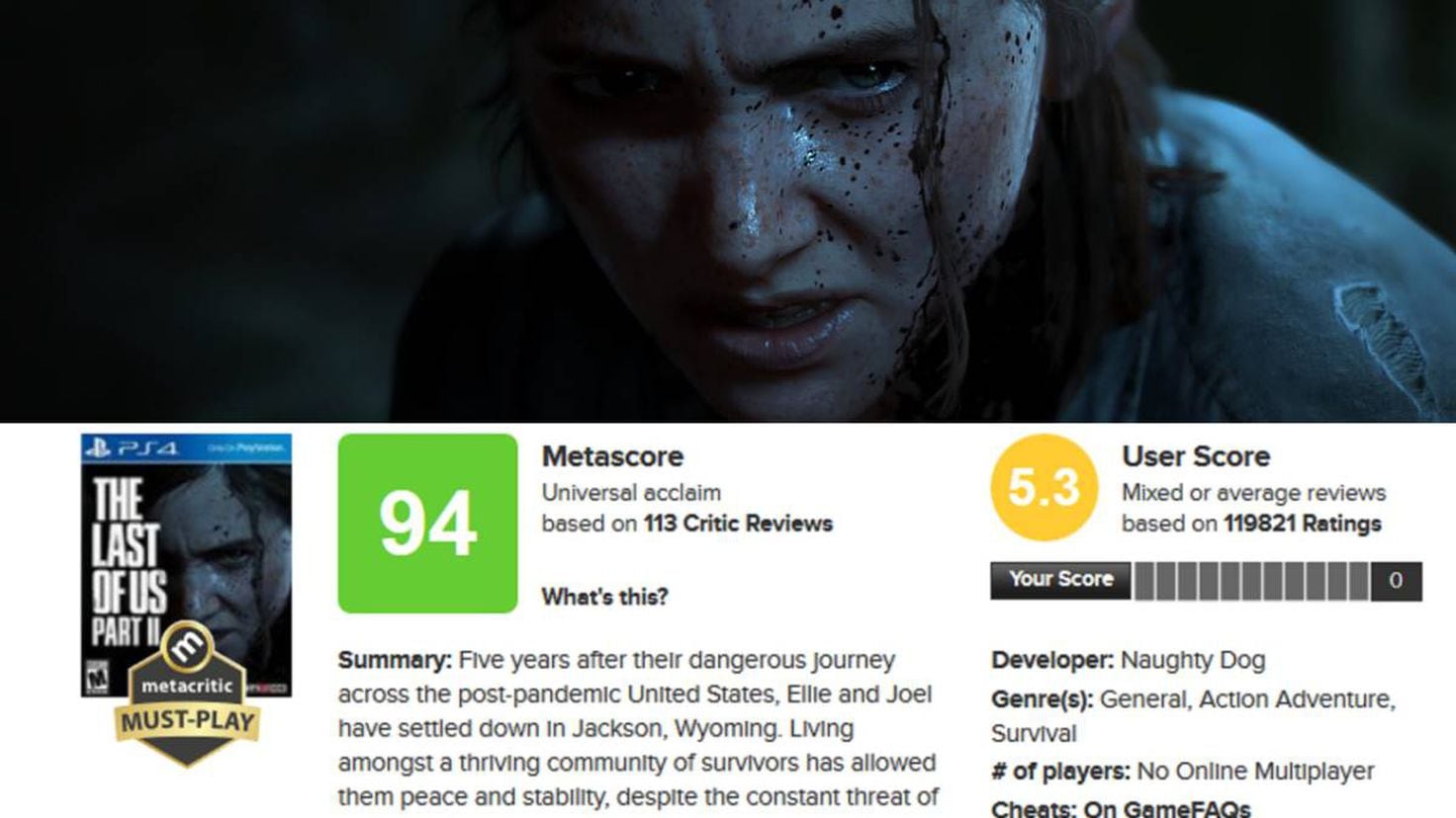 The Last Of Us Part II Is Being Review Bombed On Metacritic