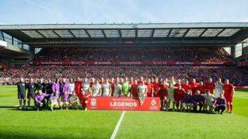 Liverpool Legends and Real Madrid Legends group photo at Anfield