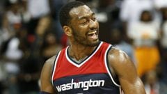 ATLANTA, GA - APRIL 28: Guard John Wall #2 of the Washington Wizards celebrates during Game Six of the Eastern Conference Quarterfinals against the Atlanta Hawks at Philips Arena on April 28, 2017 in Atlanta, Georgia. NOTE TO USER: User expressly acknowledges and agrees that, by downloading and or using this photograph, User is consenting to the terms and conditions of the Getty Images License Agreement.   Mike Zarrilli/Getty Images/AFP == FOR NEWSPAPERS, INTERNET, TELCOS &amp; TELEVISION USE ONLY ==