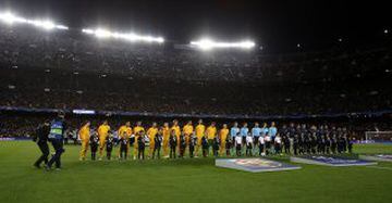 The teams and officials lined up prior to the game.