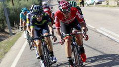 Tomasz Marczynski lidera la escapada durante una etapa de la Vuelta a Espa&ntilde;a.