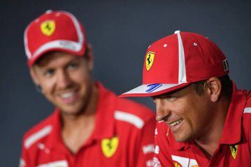 Sebastian Vettel (left) and Kimi Raikkonen in today's press conference at the Autodromo Nazionale circuit in Monza.