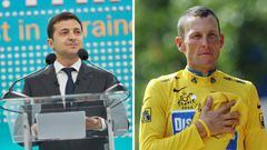 El presidente de Ucrania Volod&iacute;mir Zelenski y el exciclista estadounidense Lance Armstrong.
