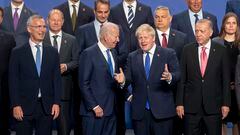 (I-D) El secretario General de la OTAN, Jens Stoltenberg; el presidente de Estados Unidos, Joe Biden; el primer ministro de Reino Unido, Boris Johnson; y el presidente de Turquía, Recep Tayyip Erdogan, antes del comienzo de la Cumbre de la OTAN 2022 en el Recinto Ferial IFEMA MADRID, a 29 de junio de 2022, en Madrid (España). La Cumbre de la OTAN 2022 comienza oficialmente hoy y terminará mañana día 30 de junio. La celebración coincide con el 40 aniversario de la adhesión de España a la Organización del Tratado del Atlántico Norte. La invasión rusa de Ucrania, las tensiones entre Moscú y la Alianza y la adhesión de Finlandia y Suecia marcan la agenda de un evento en el que participan delegaciones de 40 países y que convierte a Madrid en el epicentro de la política mundial durante su celebración.
29 JUNIO 2022;OTAN;MADRID;CUMBRE;NATO;ESPAÑA
EUROPA PRESS/A.Ortega.POOL
29/06/2022