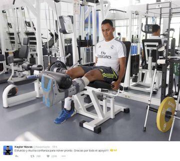 Current Real Madrid number one KEYLOR NAVAS recovering from his recent achilles operation in the gym