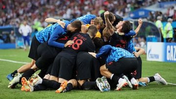 Sochi (Russian Federation), 07/07/2018.- Players of Croatia celebrate their 2-1 lead during the FIFA World Cup 2018 quarter final soccer match between Russia and Croatia in Sochi, Russia, 07 July 2018.  (RESTRICTIONS APPLY: Editorial Use Only, not used 
