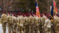 Soldiers of an airborne brigade of the US Army are seen at the Adazi Military Base of the Latvian armed forces in Adazi, Latvia.