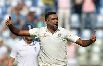 Ashwin celebrates dismissing Jennings on the first day of the fourth Test.