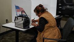Carmen Dolores Fernandez votes for her first time during early voting for the upcoming midterm elections in Las Cruces, New Mexico.