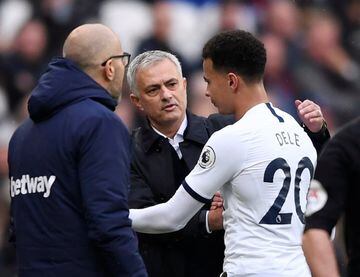 Mourinho chats to Dele Alli after taking him off.