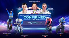 Cartel promocional de la Champions League de Ciclismo en Pista con la presencia de Harrie Lavreysen, Matthew Richardson y William Tidball.