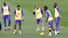 Mendy, Modric, Camavinga y Rüdiger, durante un entrenamiento con el Real Madrid.