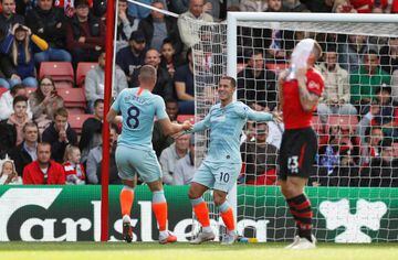 Chelsea's Eden Hazard celebrates scoring against Southampton in the Premier League on October 7