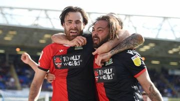 PETERBOROUGH, ENGLAND - APRIL 15: Ben Brereton celebrates with Bradley Dack of Blackburn Rovers after scoring their team's first goal during the Sky Bet Championship match between Peterborough United and Blackburn Rovers at London Road Stadium on April 15, 2022 in Peterborough, England. (Photo by Harriet Lander/Getty Images)