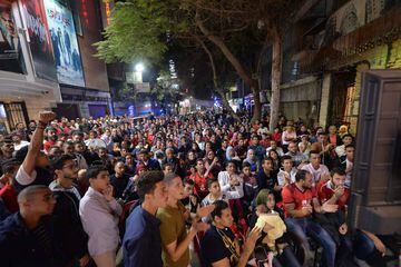 Egyptian Al-Ahly fans watch the CAF Champions League final football match  in Cairo