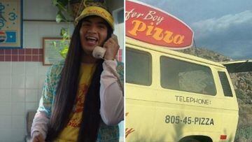 Argyle responde al tel&eacute;fono a la izquierda y a la derecha, la furgoneta de Surfer Boy Pizza, de la temporada 4 de Stranger Things, en Netflix. 