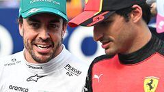 Fernando Alonso (Aston Martin) y Carlos Sainz (Ferrari). Miami, Estados Unidos. F1 2023.