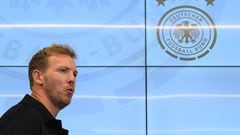 The new head coach of Germany's national football team, Julian Nagelsmann arrives at a press conference on September 22, 2023 at the DFB headquarters in Frankfurt, western Germany. The German Football Federation (DFB) on September 22, 2023 named Julian Nagelsmann as national head coach to replace the sacked Hansi Flick, just nine months before hosting the European Championship, the German football association (DFB) announced. The former Bayern Munich boss has signed a deal until the end of next July, allowing the 36-year-old to leave after Euro 2024. (Photo by Kirill KUDRYAVTSEV / AFP)