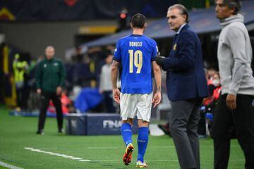 Leonardo Bonucci leaves the pitch after receiving a red card
