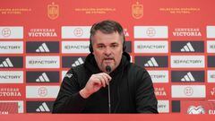Georgia's French coach Willy Sagnol addresses a press conference at the Jose Zorilla stadium in Valladolid on November 18, 2023, on the eve of the Euro 2024 1st round qualifiying football match between Spain and Georgia. (Photo by CESAR MANSO / AFP)