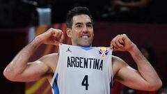 Argentina&#039;s Luis Scola celebrates their victory at the end of the Basketball World Cup semi-final game between Argentina and France in Beijing on September 13, 2019. (Photo by Greg Baker / AFP)        (Photo credit should read GREG BAKER/AFP/Getty Images)
