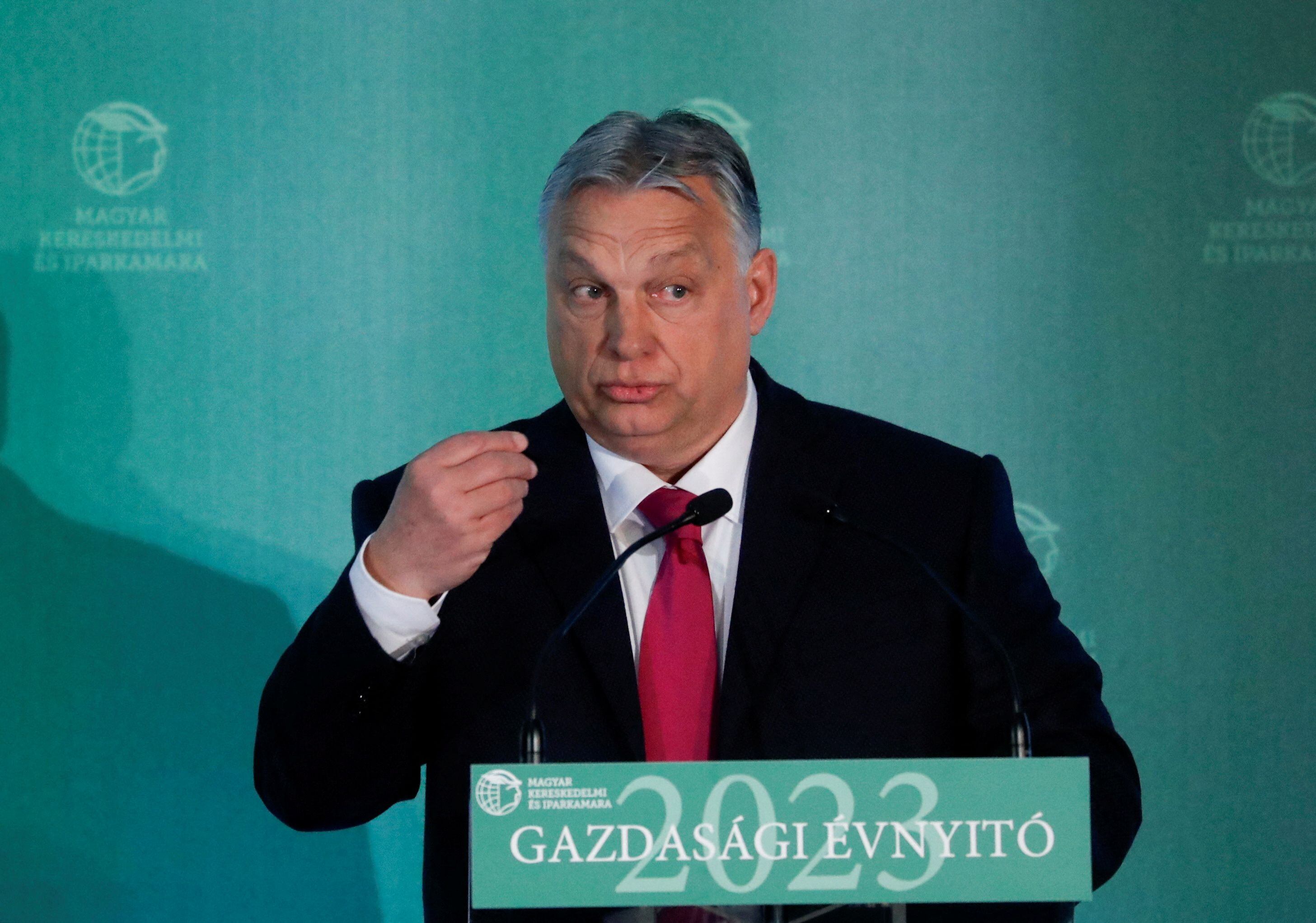 Hungarian Prime Minister Viktor Orban speaks during a business conference in Budapest, Hungary, March 9, 2023. REUTERS/Bernadett Szabo