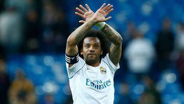 Real Madrid&#039;s Brazilian defender Marcelo gestures during the Spanish league football match between Real Madrid and Celta Vigo at the Santiago Bernabeu Stadium in Madrid on May 12, 2018. / AFP PHOTO / Benjamin CREMEL