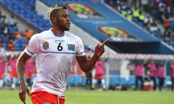 Democratic Republic of the Congo's forward Junior Kabananga celebrates after scoring a goal during the 2017 Africa Cup of Nations group C football match between Ivory Coast and DR Congo in Oyem on January 20, 2017