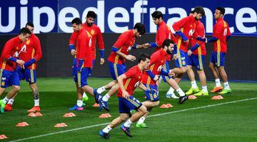 Spain train at the Stade de France ahead of Tuesday night's friendly against France.