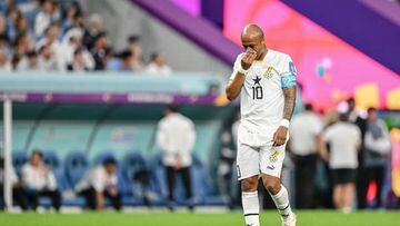 AL WAKRAH, QATAR - DECEMBER 02: Andre Ayew of Ghana looks on during the FIFA World Cup Qatar 2022 Group H match between Ghana and Uruguay at Al Janoub Stadium on December 2, 2022 in Al Wakrah, Qatar. (Photo by Harry Langer/DeFodi Images via Getty Images)