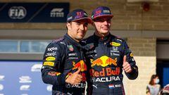 Sergio P&eacute;rez y Max Verstappen durante el Gran Premio de M&eacute;xico