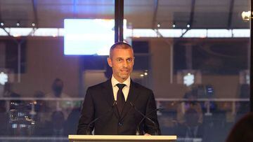 BERLIN, GERMANY - OCTOBER 05: UEFA President Aleksander Ceferin speaks during the UEFA EURO 2024 Brand Launch at Olympiastadion on October 05, 2021 in Berlin, Germany. (Photo by Alexander Hassenstein/Getty Images for DFB)