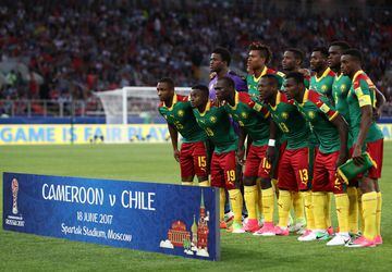 MOSCOW, RUSSIA - JUNE 18: The Cameroon team pose for a team photo prior to the  FIFA Confederations Cup Russia 2017 Group B match between Cameroon and Chile at Spartak Stadium on June 18, 2017 in Moscow, Russia.  (Photo by Buda Mendes/Getty Images)