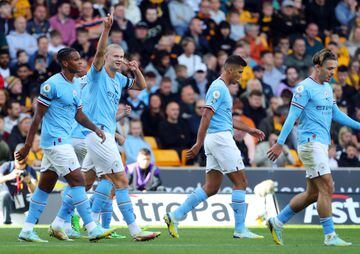 Haaland celebrates yet another goal, against Wolves this time.