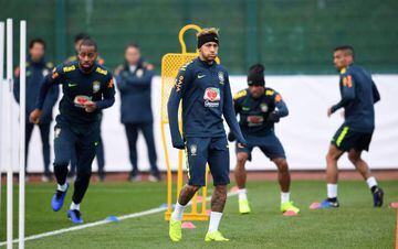 Neymar in training with Brazil at Arsenal's London Colney training complex this week