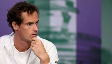 Murray talks to the press at The All England Lawn Tennis Club on Sunday.